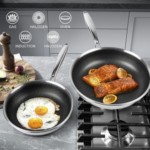 <span class=keywords><strong>Set</strong></span> di <span class=keywords><strong>Padelle</strong></span> in <span class=keywords><strong>Acciaio</strong></span> Inox 304 Triply con Fondo a Nido d'Ape per Cucina, Compatibili con Induzione - Product Image 4