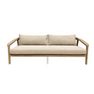 Canapé trois places en teck moderne pour l'<span class=keywords><strong>extérieur</strong></span> avec coussin en mousse haute densité, meubles de jardin durables et écologiques - Product Image 1