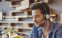 Headset kantor peredam kebisingan Ultra dengan mikrofon dengan panggilan tim, Headphone kantor