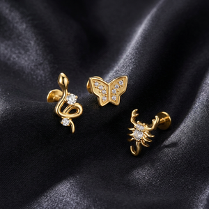 Gold Internal Thread Earrings G23 <strong>Titanium</strong> Alloy Cherry Leaf Lip <strong>Stud</strong> Fashion Women's Style Daily Life Wear Piercing Jewelry - Product Image 2