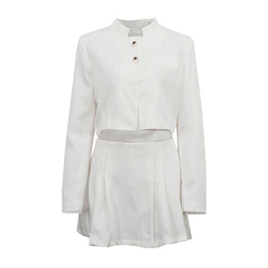 Enyami <span class=keywords><strong>Camisa</strong></span> de manga larga elegante personalizada <span class=keywords><strong>con</strong></span> minifaldas de cintura alta Traje blanco Delgado Conjunto de 2 piezas de oficina blanco femenino - Product Image 4