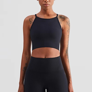 Soutien-gorge de sport à col halter côtelé pour femmes, haut de yoga, couverture complète, sans fil, fitness, gym, haut court - Product Image 5