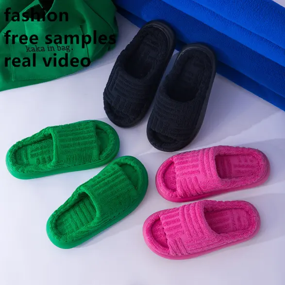 รองเท้าแตะทรงสไลด์สำหรับผู้หญิง,รองเท้าผ้าสีเขียวแฟชั่นปี2022ออกแบบโลโก้ได้ตามต้องการรองเท้าแตะชายหาด