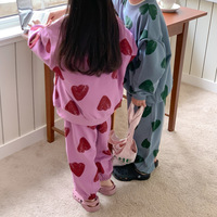 Ensemble décontracté pour enfants printemps-automne, style coréen, sweat-shirt et pantalon de survêtement à imprimé cœur, ensemble deux pièces pour garçons et filles