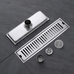 Custom 304 Stainless Steel Anti-Odor Large Capacity Long Strip Floor Drain Modern Simple Design Bathroom Black Striped - Product Image 1
