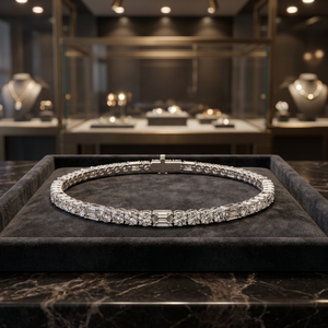Bracelet à maillons brillants et serti de diamants en or blanc 14 carats (bijoux fins classiques de luxe pour mariages et cérémonies) - Product Image 1