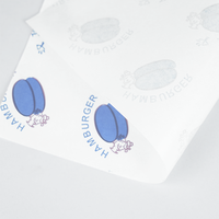 Papier sulfurisé blanc imprimé personnalisé avec motif de burger coloré pour hamburgers, sandwichs, hot-dogs, food trucks et plats à emporter