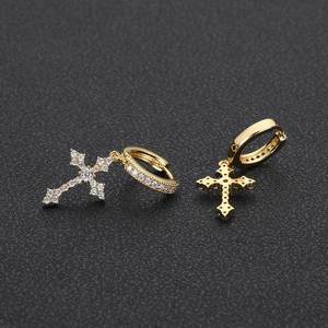 Boucles d'oreilles croix complètes pour hommes et femmes, cadeau personnalisé, accessoires tendance hip-hop rap, en alliage de cuivre - Product Image 5