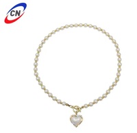 À la mode nouvelle mode collier de perles pour les femmes mariage strass coquille coeur pendentif populaire tendance accessoire