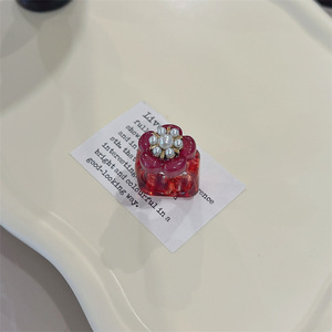 Cincin Akrilik Luoyan untuk Wanita, Perhiasan Menawan untuk Pesta, Hadiah, Cincin Plastik Berwarna Resin Motif Riak Air Geometris - Product Image 5