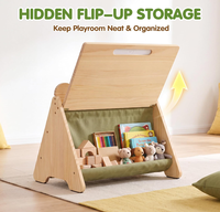 Étagère à livres Montessori 3-en-1 pour tout-petits avec tableau de dessin de 16 pouces, rangement pour jouets, étagère à livres pour enfants en bois de pin, organisateur de livres pour chambre d'enfant à 2 niveaux