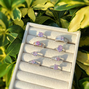 All'ingrosso della fabbrica 8A taglio <span class=keywords><strong>di</strong></span> fiori <span class=keywords><strong>di</strong></span> ghiaccio zircone <span class=keywords><strong>di</strong></span> alta qualità rosa zircone S925 in argento Sterling anello donna gioielli anello a mano Set - Product Image 3