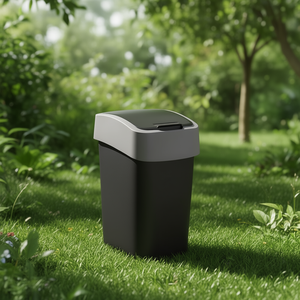 Cestino per Rifiuti Flip Bin 9 L Nero con Coperchio Grigio Design Minimalista Multiuso - Product Image 3