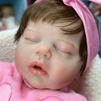 Boneka Bayi Reborn 20 Inci, Vinyl Lembut, Dilukis Tangan, Realistis, Boneka Bayi Baru Lahir Tertidur, Set Pink, Pakaian Biru, Hadiah Y-Z028