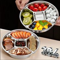 Assiette ronde à 5 compartiments en acier inoxydable incassable et réutilisable, plateau de service, assiettes de contrôle des portions, préparation des repas en cuisine