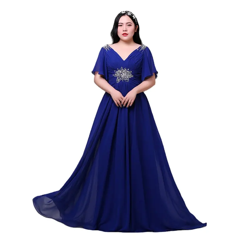 Elegant Royal Blue Long Plus Size Applique Evening Dress For Party