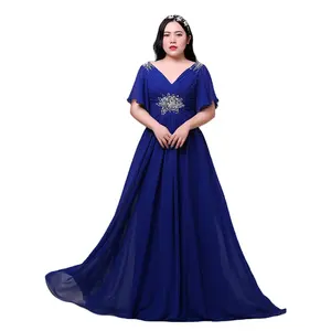 Gaun Malam Applique Ukuran Plus Panjang Biru Royal Elegan untuk Pesta