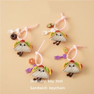 Porte-clés en polyester <span class=keywords><strong>crochet</strong></span>é KIVA avec des motifs de sandwichs - Charme de sac de fête unisexe - Product Image 1