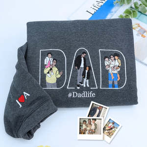 Customized Dad Life Photo Embroidered Sweatshirt Hoodie Personalized 3D Gift for New Dad for Father's Day Birthday Winter Badge