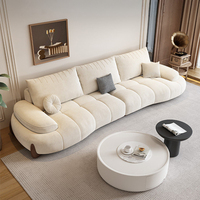 Sofá Seccional Moderno de Cuero Genuino Resistente a Arañazos de Gatos, con Tela, Madera Maciza, Color Crema, Curvo, Tipo Nube, 3 Plazas, para Sala de Estar