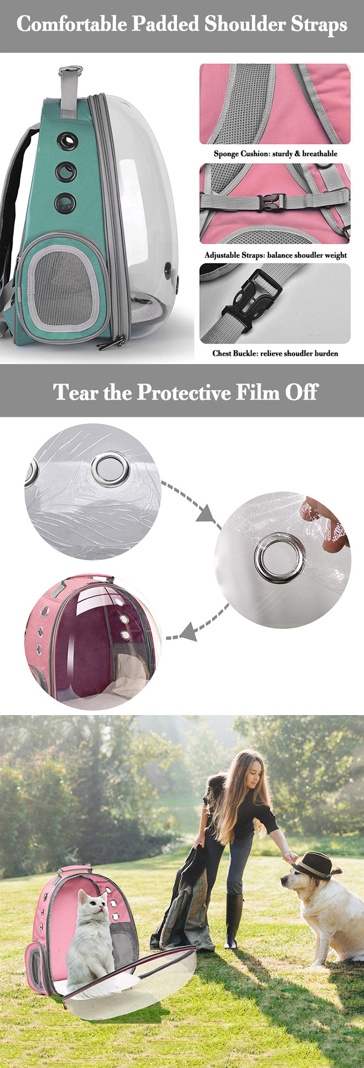 breathable design pet dog cat travel walking pet carriers bag transparent