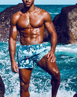 Maillots de bain pour hommes, imprimé floral tropical bleu, mélange polyester/nylon, séchage rapide, respirant, taille élastique, vêtements de plage