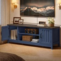 Meuble TV en bois de haute qualité avec étagère ouverte et armoires de rangement, console multimédia bleue, meuble TV moderne