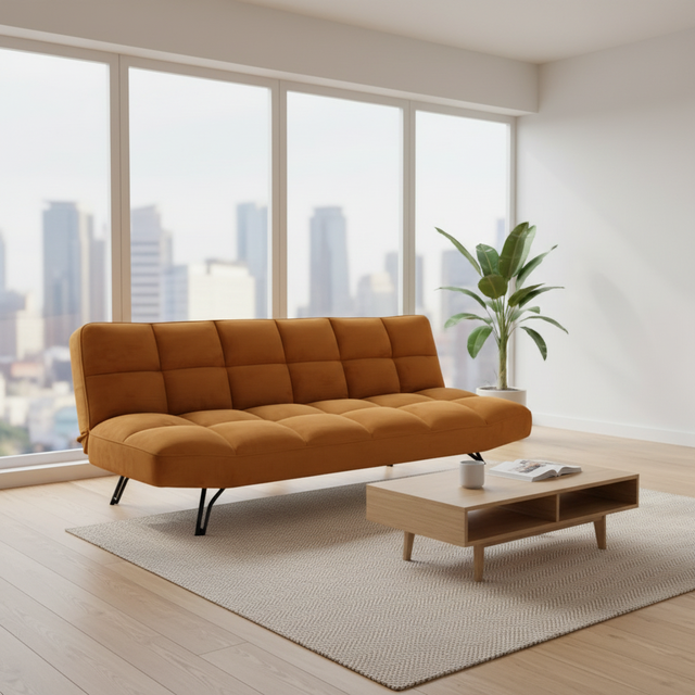 Nisco Factory Direct Sales Wholesale Modern High Quality Soft Comfortable Extendable Fabric Futon Sofa Bed 3-Seater Apartment