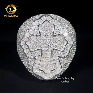 Ready to Ship Pass diamond tester Iced out Men Moissanite Diamond rings 925 sterling silver Cross Hip hop Ring