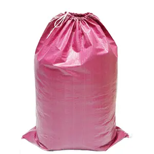 Pink Customized Hot Sale Liner Inside Pp Woven Drawstring Lock Bag For Food Grain Soil Fertilizer Packaging