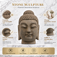 Décoration de bureau en gros, petite statue de tête de Bouddha en pierre de bluestone sculptée à la main, 16cm*17cm*25cm, pour la décoration religieuse