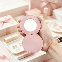 Miroir de poche rond en cuir PU, portable, à ouverture rabattable, mini miroir cosmétique pour femmes, pour les voyages et le maquillage quotidien