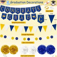 Kit de Décorations de Remise de Diplôme Bleu et Or 2026 – Bannière « Félicitations Diplômé », Guirlande, Étoiles en Carton et Pompons en Papier