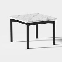 Table basse ronde en pierre frittée, style décontracté, en marbre blanc avec pieds en acier inoxydable noir