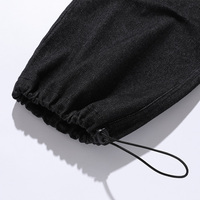Jean pour homme taille élastique mi-haute avec cordon de serrage, coupe droite, en denim mélangé de coton, style jogger, décontracté printemps, avec patchs, en tissu peigné