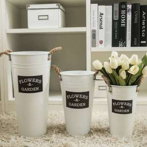 <b>Flowers</b> & Garden Tin Bucket Vase Off White Indoor Home Decor <b>Artificial</b> <b>Flower</b> Arrangement - Product Image 2