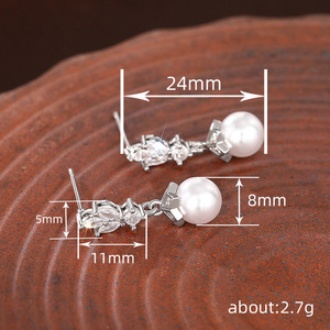 Orecchini pendenti in oro bianco E3597 con perla imitazione e diamante taglio marquise per matrimonio, gioielli da donna alla moda - Product Image 5