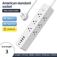 Güç Şeridi Aşırı Gerilim Koruyucu 8 AC Priz 3 USB 10m Uzatma Kablosu Düz Fiş 20A 110-250V Standart Topraklama Masaüstü Şarj Cihazı