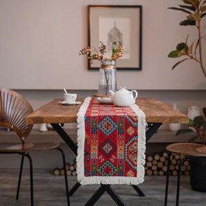 Runner da tavolo classico geometrico Jacquard in stile etnico retrò estivo di Anne - Product Image 1