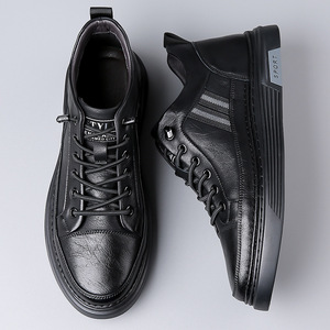 Baskets décontractées noires pour hommes, doublées de polaire, en cuir, confortables et antidérapantes pour les loisirs - Product Image 3