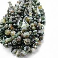 Perles de pierre personnalisées de 6 mm et 8 mm, rayures vertes, agate, rondes, en vrac, pour collier en agate naturelle de 6 mm, 8 mm, 10 mm