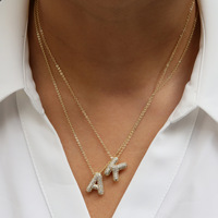 Nouveauté Bijoux de mode en or, pendentifs lettres initiales en forme de ballon 3D en zircone et diamant, colliers alphabet à lettres bulles 3D