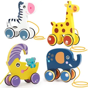 Neuankömmling Hochwertiger Walk-a-Long Animal Oddler Holz Pull Along Toy Baby Dragging Kinder Welpe Baby Learn Walk Toy Traktoren Ce