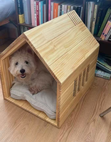 Natürliches Holz-Haustierhaus für Katzen & Kleine Hunde - Gemütliche Indoor-Haustierhöhle mit Abnehmbarem Kissen, Ganzjahres-Haustierbett-Villa