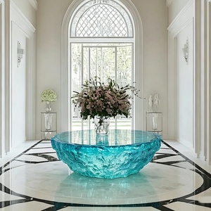 Table basse en résine transparente haut de gamme, design moderne, thème Cœur de l'océan bleu, effet cristal glacier, pour maison, villa, hôtel, mobilier d'intérieur - Product Image 1