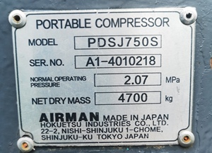 Compresor de Aire de Tornillo Rotativo de Doble Etapa y Doble Presión, Usado, Marca Airman PDSJ750S, Accionado por Diésel, Remolcable, 20.8 Bar, <span class=keywords><strong>21</strong></span> M³/<span class=keywords><strong>min</strong></span> - Product Image 3