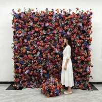 Mur de fleurs artificielles personnalisé en usine 8x8 pieds, mur de roses artificielles colorées et réalistes pour la décoration commerciale et la revente