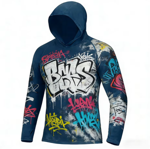 Hooded Graffiti Print Sun Protection Unisex Customizable <b>Fishing</b> Beach Apparel <b>Fishing</b> Trips Beach Leisure Custom Logo Supply - Product Image 2