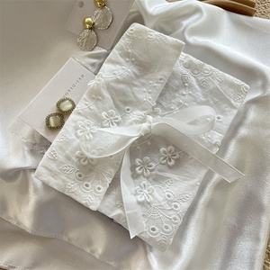 Custom <b>White</b> Cotton <b>Envelope</b> Bag for Women Simple Floral Lace Flap Cover Pouch with Embroidery Flower Pattern for Jewelry Party - Product Image 1