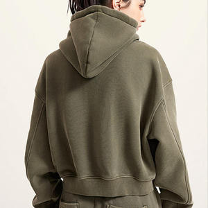 Custom Heavyweight Distressed Vintage Wash Zip up Hoodie <strong>Women</strong> Y2K Full Zip Cropped <strong>Fleece</strong> Lined <strong>Cardigan</strong> - Product Image 2